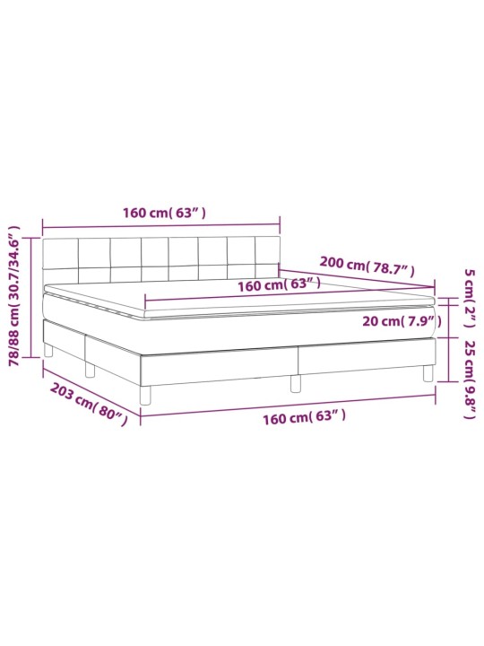 Kontinentaalvoodi madrats ja LED, tumehall, 160x200 cm, samet