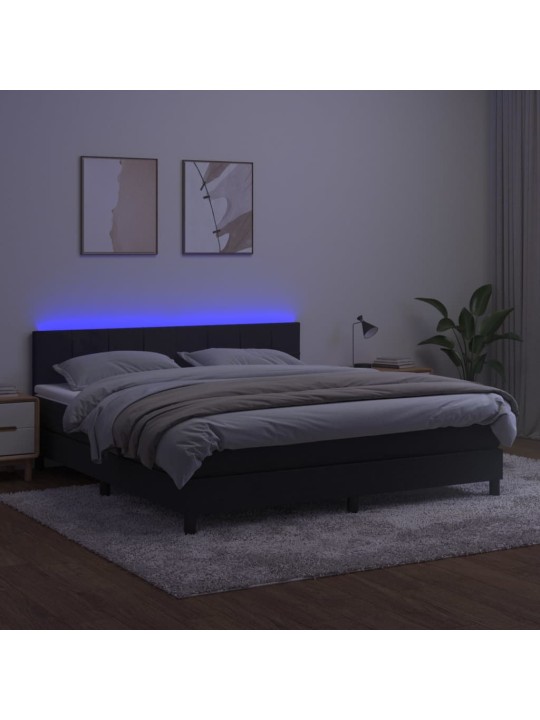 Kontinentaalvoodi madrats ja LED, must, 160x200 cm, samet