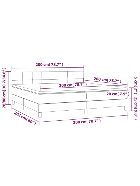 Kontinentaalvoodi madrats ja LED, must, 200x200 cm, samet