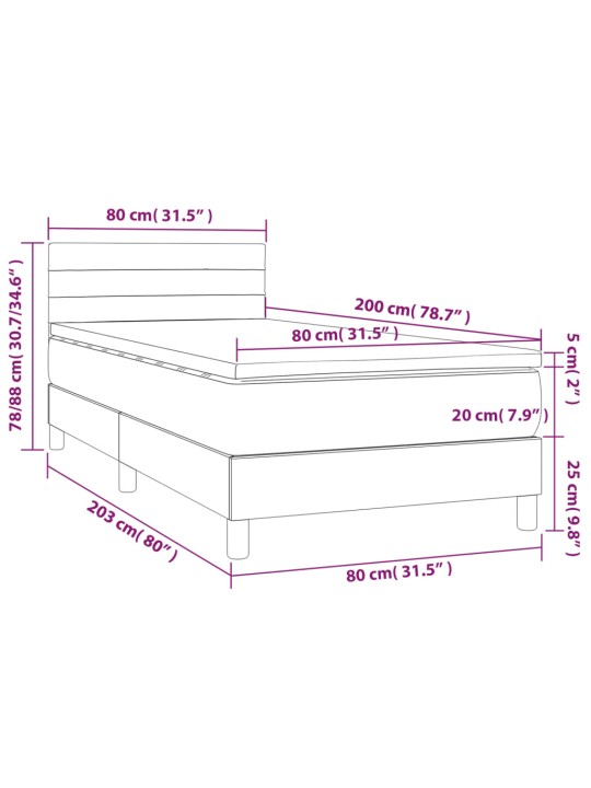 Kontinentaalvoodi madrats, LED, tumeroheline, 80x200 cm, samet