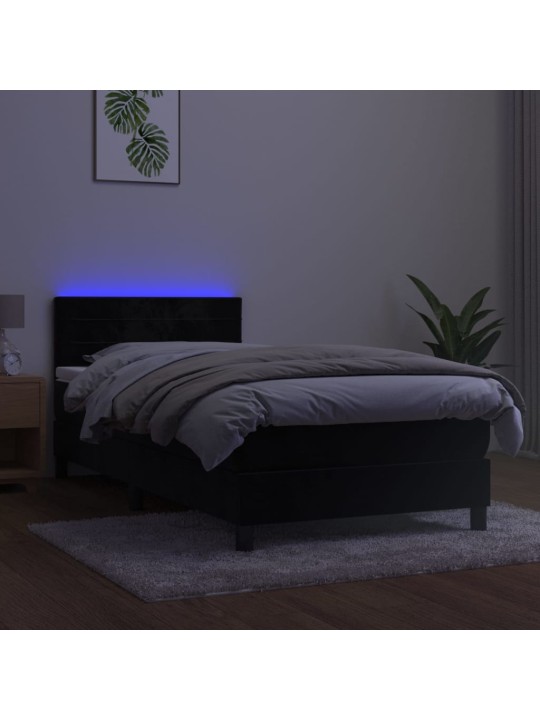 Kontinentaalvoodi madrats ja LED, must, 90x190 cm, samet