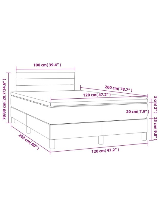 Kontinentaalvoodi madrats ja LED, tumehall, 120x200 cm, samet