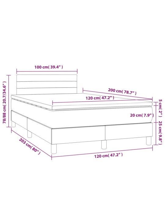 Kontinentaalvoodi madrats ja LED, must, 120x200 cm, samet