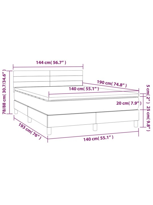 Kontinentaalvoodi madrats ja LED, tumehall, 140x190 cm, samet