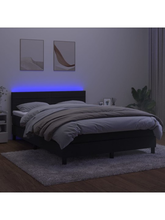 Kontinentaalvoodi madrats ja LED, must, 140x190 cm, samet