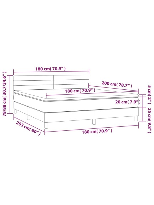 Kontinentaalvoodi madrats ja led, helehall, 180x200 cm, samet