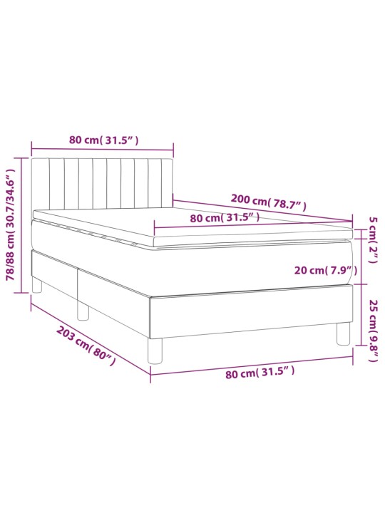 Kontinentaalvoodi madrats ja led, tumehall, 80x200 cm, samet