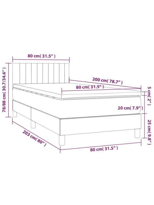 Kontinentaalvoodi madrats, LED, tumesinine, 80x200 cm, samet