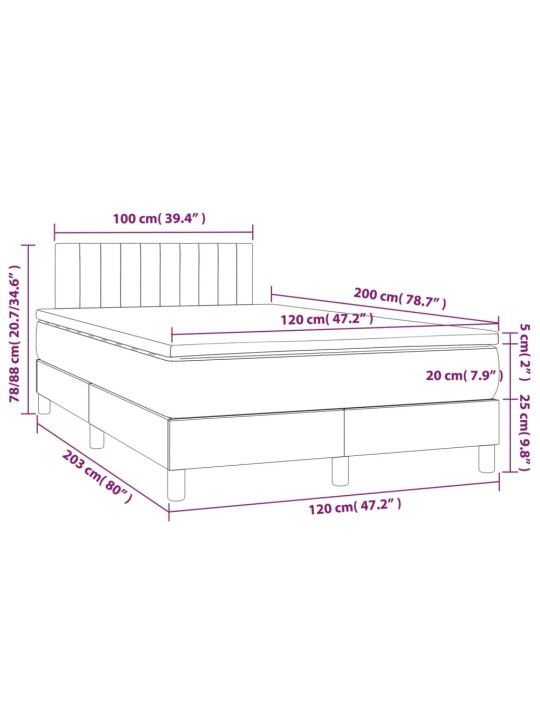 Kontinentaalvoodi madrats ja led, helehall, 120x200 cm, samet