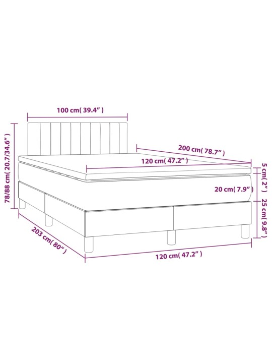 Kontinentaalvoodi madrats ja led, tumehall, 120x200 cm, samet