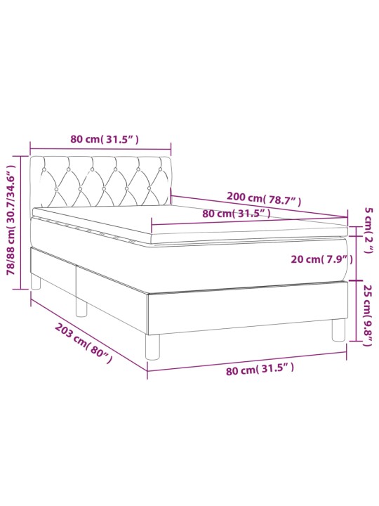 Kontinentaalvoodi madrats, LED, roosa, 80x200 cm, samet