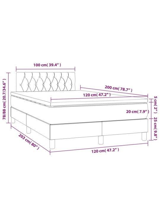 Kontinentaalvoodi madrats ja LED, helehall, 120x200 cm, samet