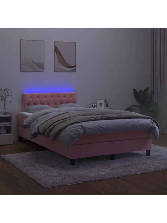 Kontinentaalvoodi madrats, led, roosa, 120x200 cm, samet