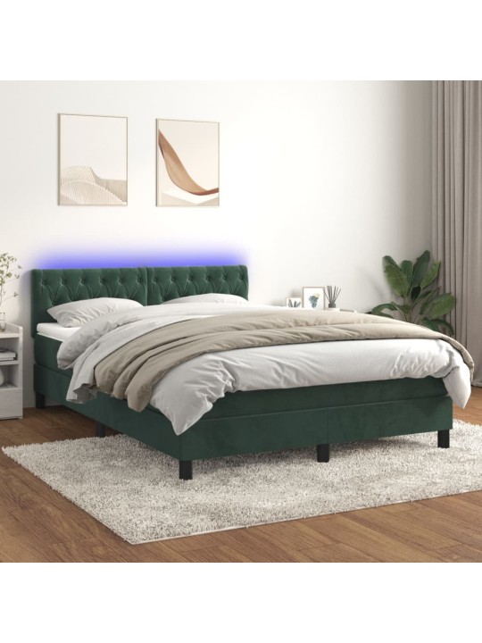 Kontinentaalvoodi madrats, led, tumeroheline, 140x190 cm, samet