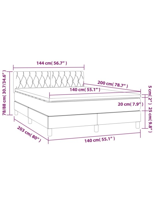 Kontinentaalvoodi madrats, led, roosa, 140x200 cm, samet