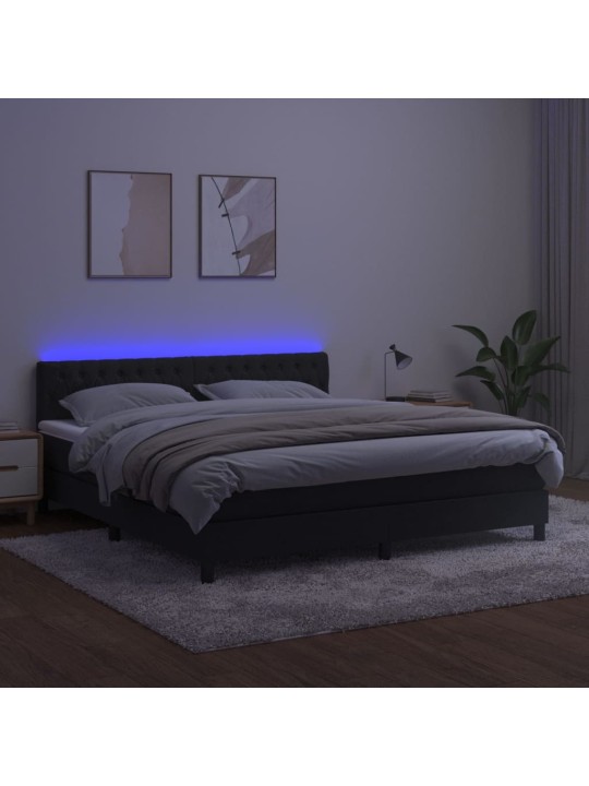 Kontinentaalvoodi madrats ja led, must, 160x200 cm, samet