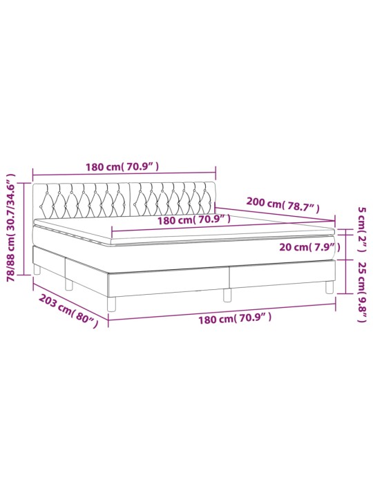 Kontinentaalvoodi madrats ja led, tumehall, 180x200 cm, samet