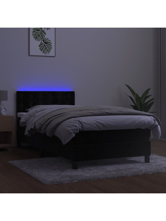 Kontinentaalvoodi madrats ja LED, must, 90x190 cm, samet