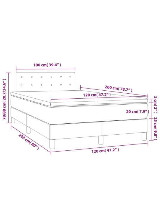 Kontinentaalvoodi madrats ja LED, must, 120x200 cm, samet