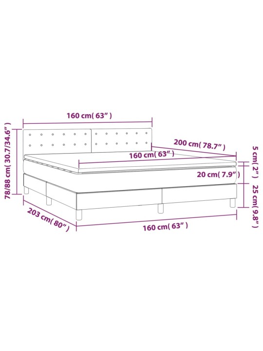 Kontinentaalvoodi madrats, led, roosa, 160x200 cm, samet