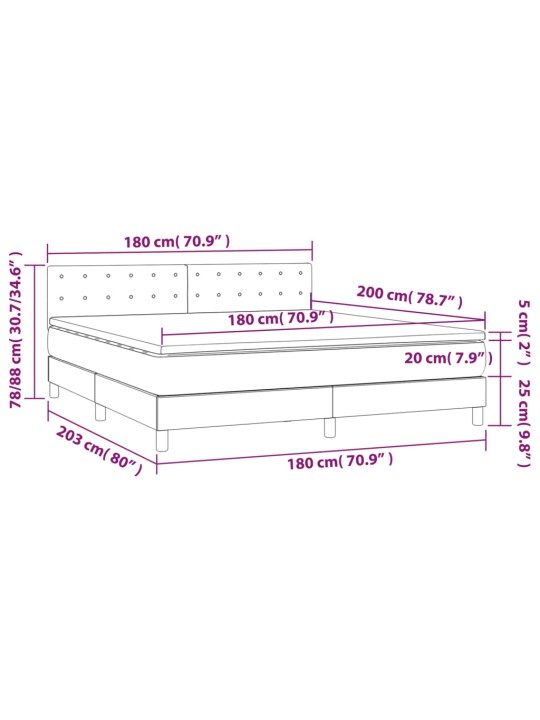 Kontinentaalvoodi madrats ja LED, tumehall, 180x200 cm, samet