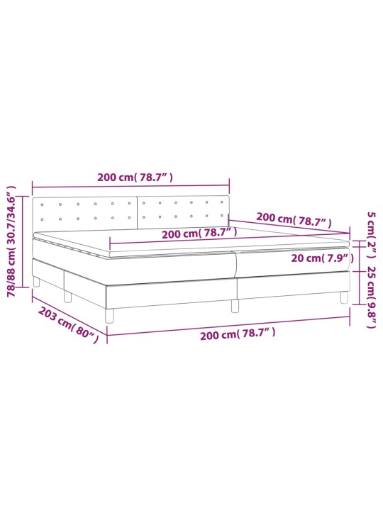 Kontinentaalvoodi madrats, LED, roosa, 200x200 cm, samet