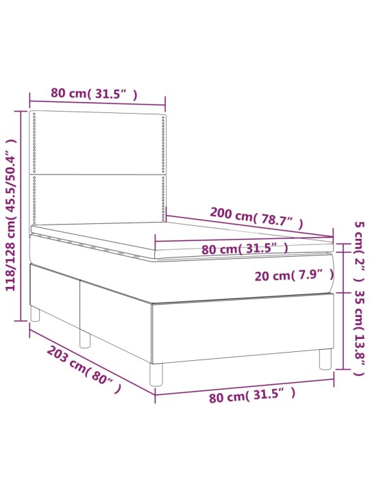 Kontinentaalvoodi madrats ja LED, must, 80x200 cm, kangas