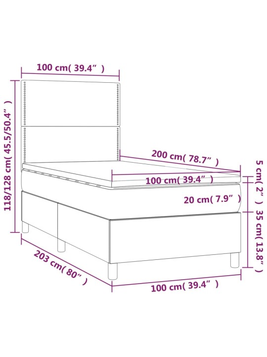 Kontinentaalvoodi madrats ja LED, must, 100x200 cm, kangas