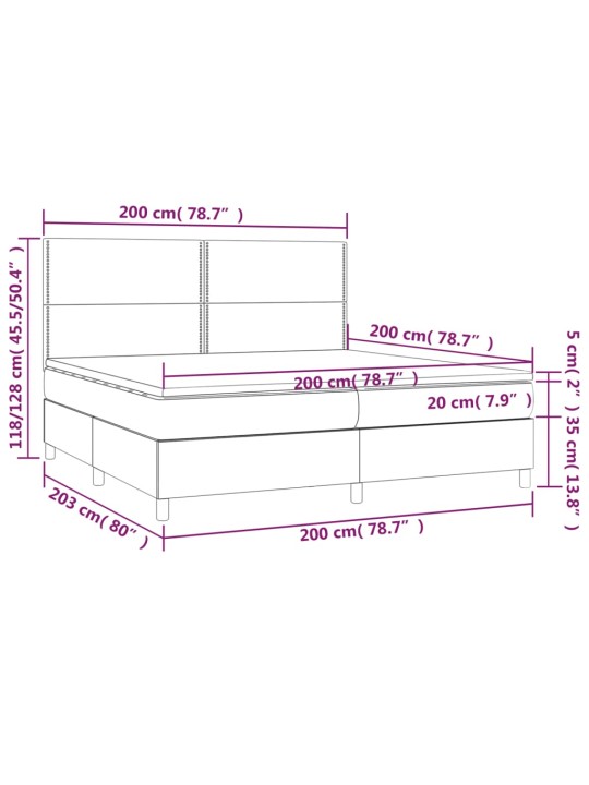 Kontinentaalvoodi madrats ja LED, must, 200x200 cm, kangas