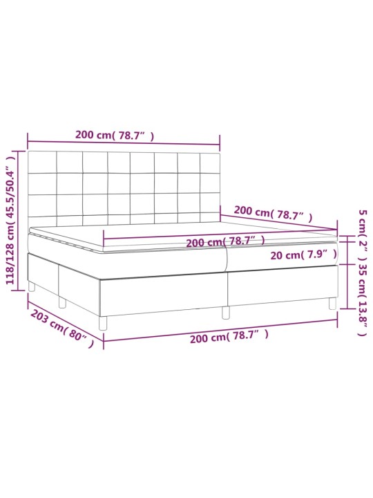 Kontinentaalvoodi madrats ja LED, must, 200x200 cm, kangas