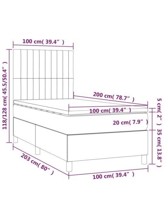 Kontinentaalvoodi madrats ja LED, must, 100x200 cm, kangas