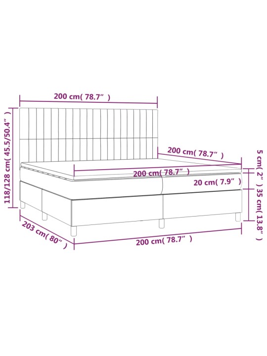 Kontinentaalvoodi madrats ja LED, must, 200x200 cm, kangas