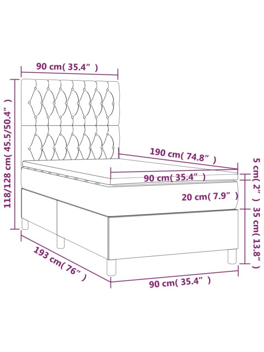 Kontinentaalvoodi madrats ja LED, must, 90x190 cm, kangas