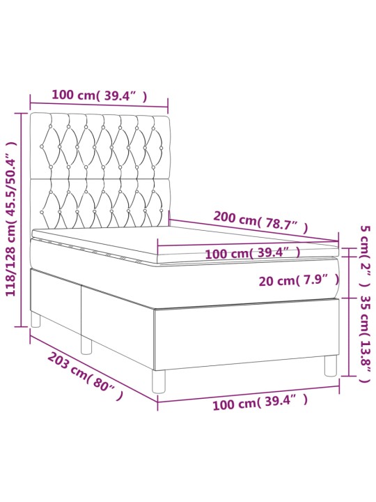 Kontinentaalvoodi madrats ja LED, must, 100x200 cm, kangas