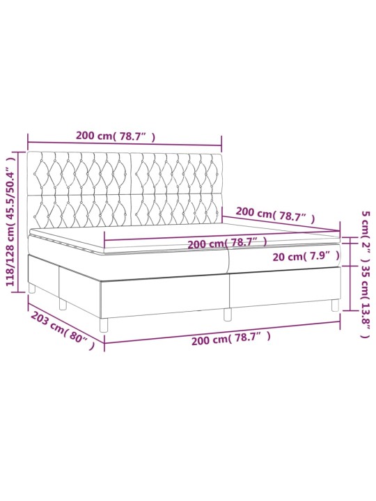 Kontinentaalvoodi madrats ja LED, must, 200x200 cm, kangas