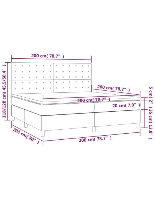 Kontinentaalvoodi madrats ja LED, must, 200x200 cm, kangas