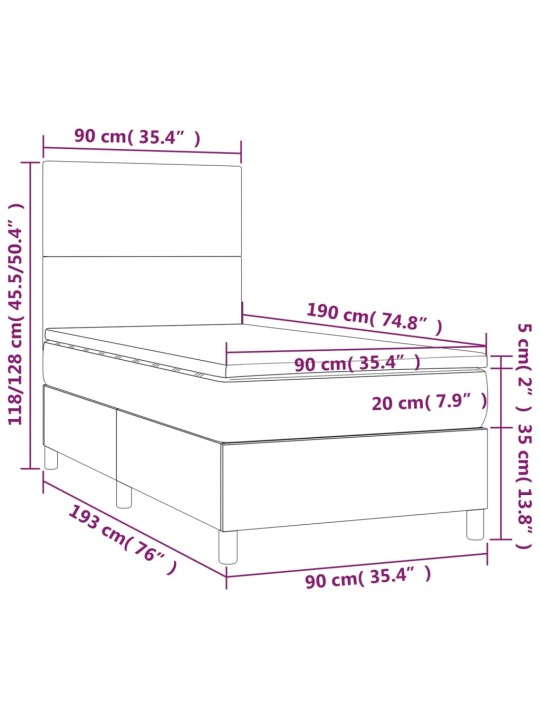 Kontinentaalvoodi madrats ja LED, must, 90x190 cm, kangas