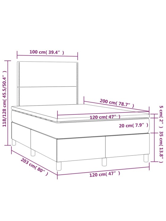 Kontinentaalvoodi madrats ja LED, must, 120x200 cm, kangas