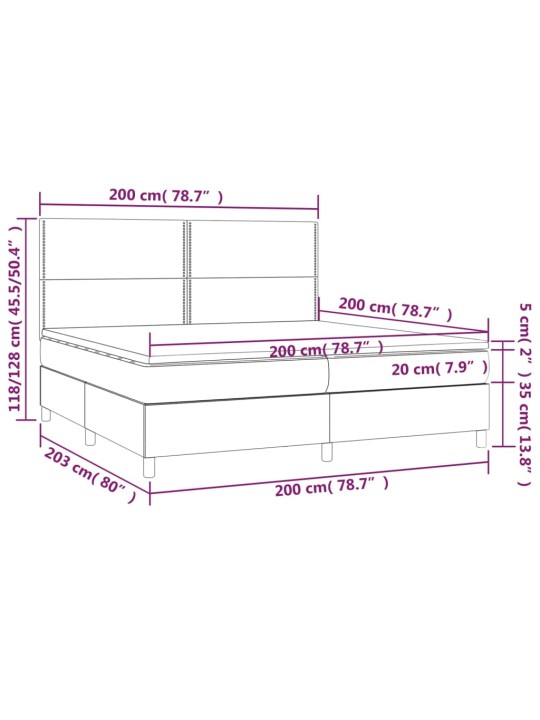 Kontinentaalvoodi madrats ja led, must, 200x200 cm, kangas