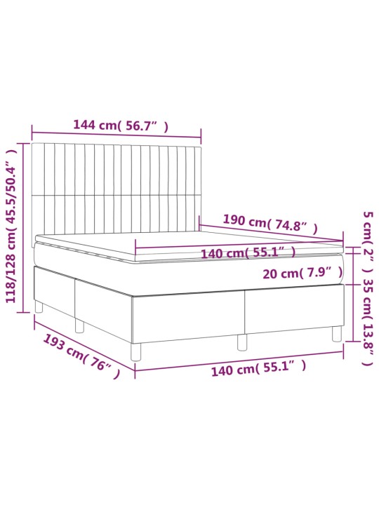 Kontinentaalvoodi madrats ja LED, must, 140x190 cm, kangas