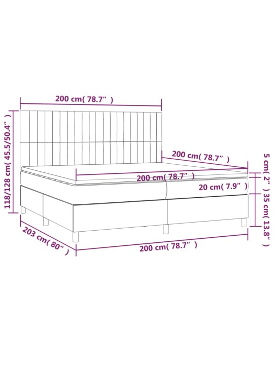 Kontinentaalvoodi madrats ja led, must, 200x200 cm, kangas