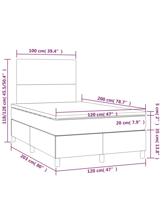 Kontinentaalvoodi madrats ja LED, tumehall, 120x200 cm, samet