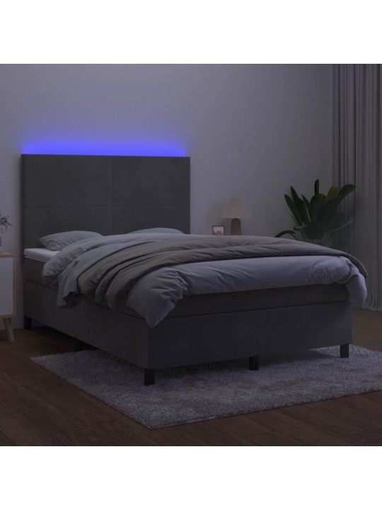 Kontinentaalvoodi madrats ja led, helehall, 140x190 cm, samet