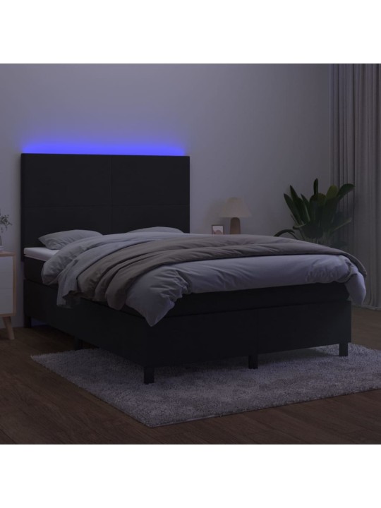 Kontinentaalvoodi madrats ja LED, must, 140x190 cm, samet