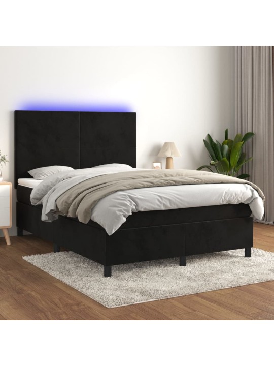 Kontinentaalvoodi madrats ja LED, must, 140x190 cm, samet