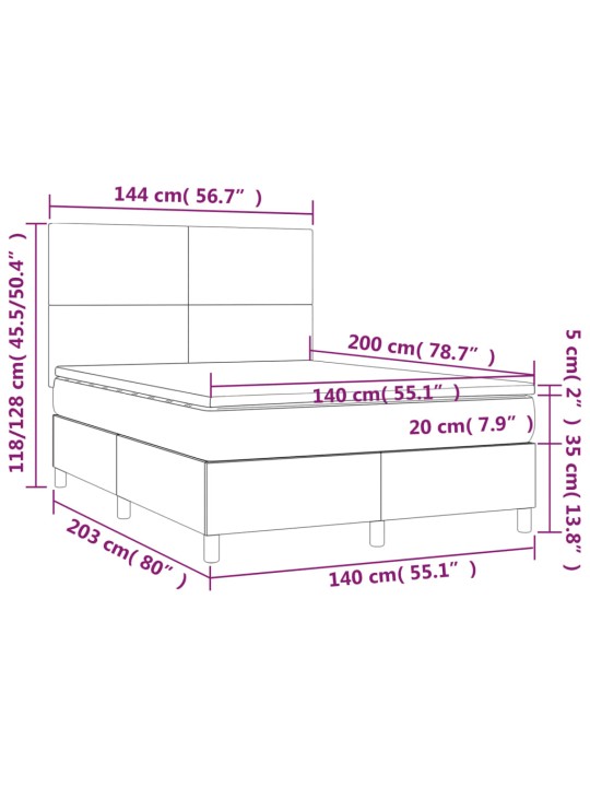 Kontinentaalvoodi madrats ja led, tumehall, 140x200 cm, samet