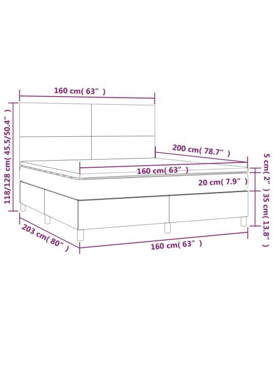 Kontinentaalvoodi madrats ja led, must, 160x200 cm, samet