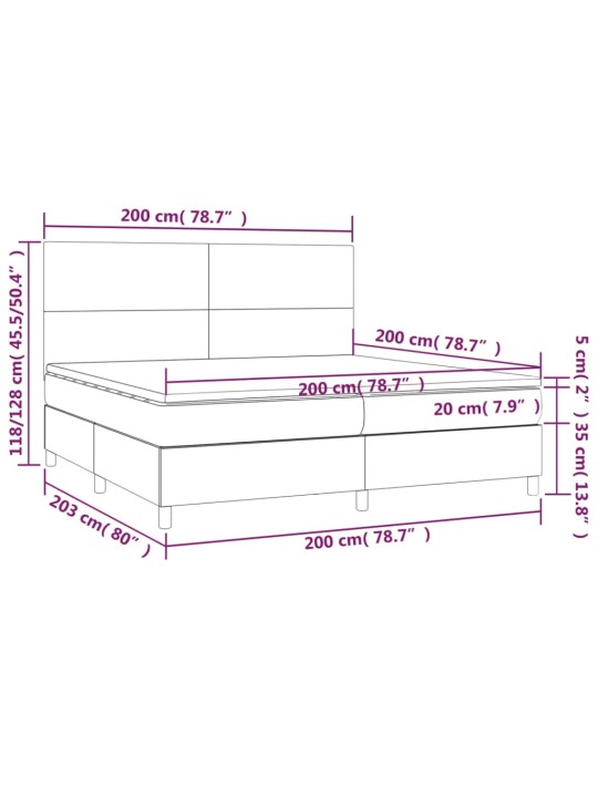 Kontinentaalvoodi madrats ja LED, helehall, 200x200 cm, samet