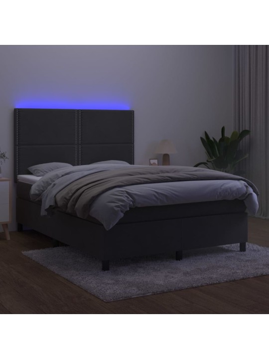 Kontinentaalvoodi madrats ja led, tumehall, 140x190 cm, samet