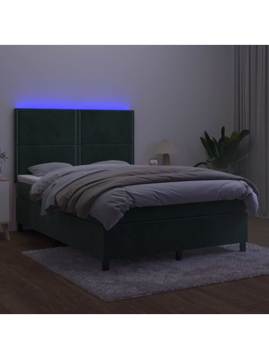 Kontinentaalvoodi madrats, LED, tumeroheline, 140x190 cm, samet